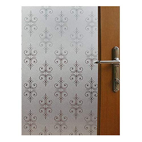 Vakker Bahay Vinyl Non Adhesive Privacy Window Film Static Cling UV Anti Frosted Window Film Crown Pattern Decorative Window Covering Film for Bathroom Office Home 17.7 x 78.7 inches (45CM by 200CM)
