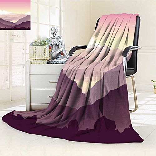 Fleece Blanket 300 GSM Anti-static Super Soft mountain landscape with grass and huge lake wild nature at sunset vector illust Warm Fuzzy Bed Blanket Couch Blanket(60"x 50") - Thumbnail 4