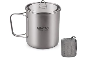 Lixada Titanium Pot, Camping Pot Titanium Cup Tianium Backpacking Pot with Partable Foldable Handles for Outdoor Camping Hiki