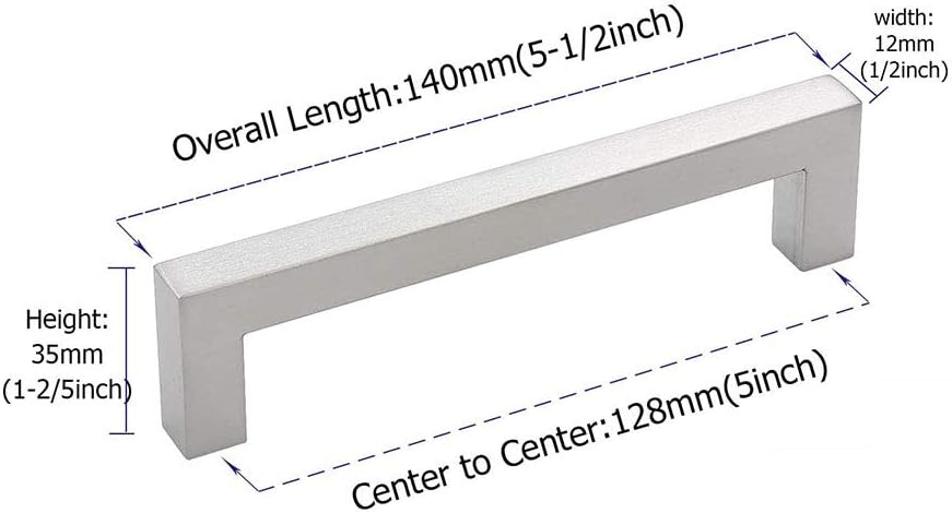 Goldenwarm® furniture handle bar stainless steel brushed cabinet handles drawer handles kitchen cabinet tube width 12 mm x 12 mm - Image 3