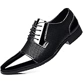 BULMEGIAY Men's Dress Shoes Casual Oxford Lace-up Business Formal Shoes Cap Toe Fashion Black