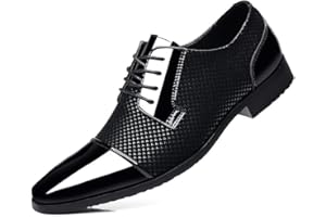 Feetly Men's Dress Shoes Patent Leather Oxfords Classic Lace-up Formal Business Tuxedo Wedding Shoes Black