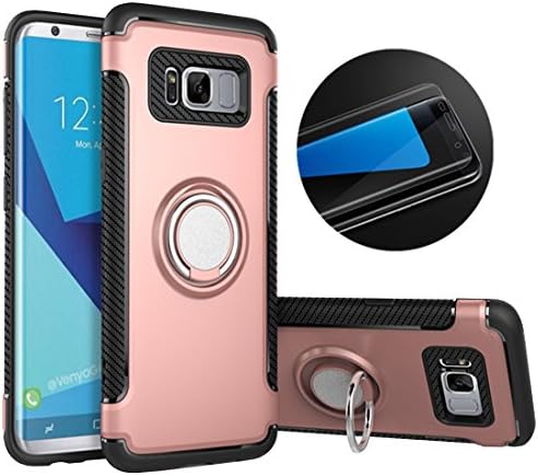 S8 Plus Phone Case &amp; Tempered Glass Screen Protector, RP Ben Multi-function Car Holder Stand Magnetic Suction Bracket Finger Ring TPU + PC Cover Case for Samsung Galaxy S8 Plus (Rose gold)