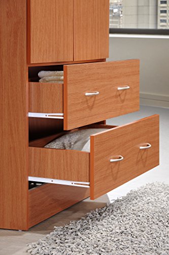 Hodedah Two Door Wardrobe, with Two Drawers, and Hanging Rod, Cherry