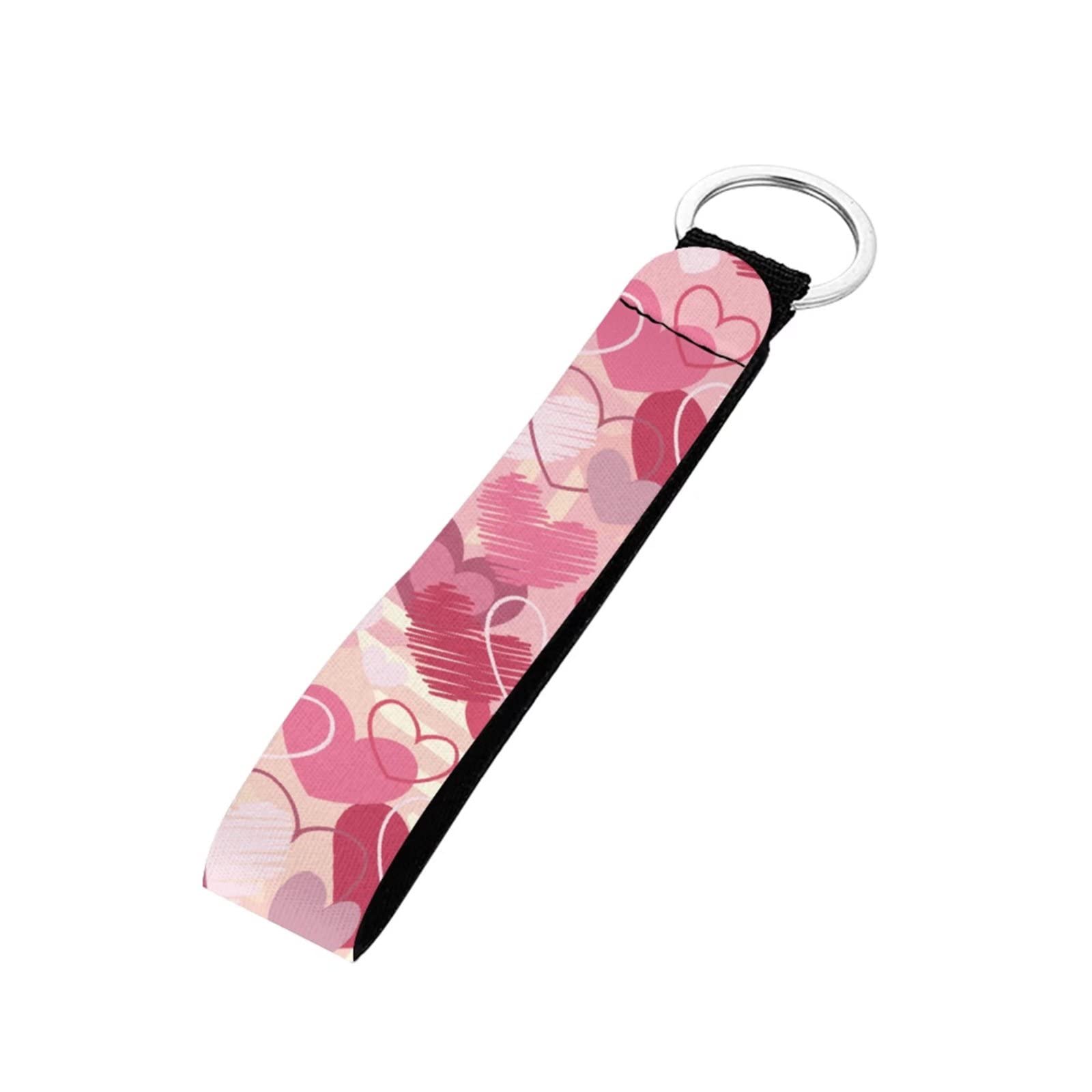 Pizding Keychains Lanyard Key Chain Holder Wristlet with Metal Clasp for Women Men Car Keyring Accessories Print Pink Hearts