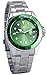 MASTOP Men Automatic Mechanical Watches Full Steel Waterproof Mens Watches with Calendar (Silver Green)