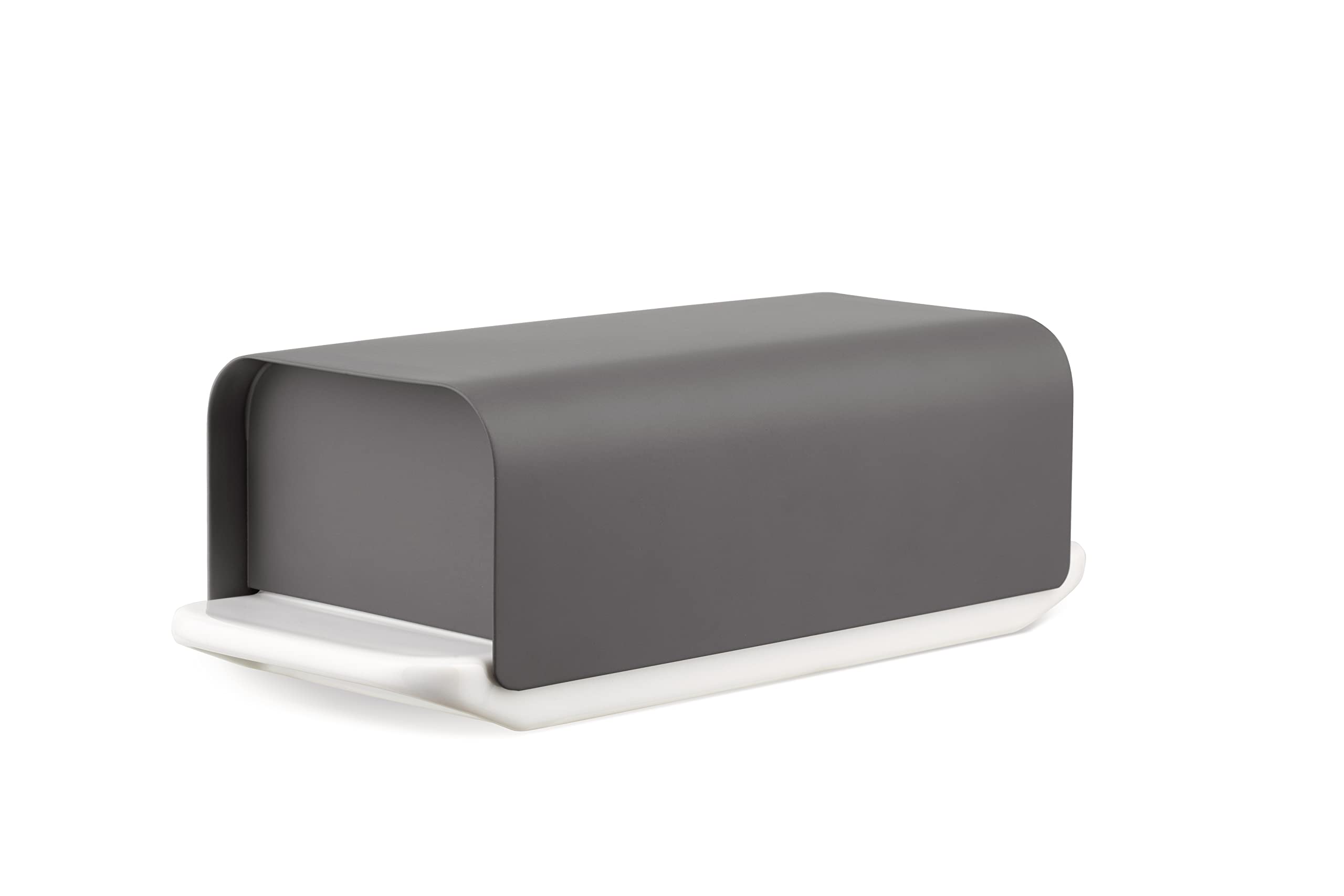 Alessi Mattina BG04 DG - Design Porcelain Butter Dish with Lid in 18/10 Stainless Steel Colored with Epoxy Resin, Dark Gray