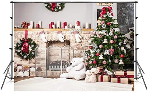 7x5 ft Christmas Tree Backdrop Photography White Brick Fireplace for Newborn Christmas Photo Booth Props Backdrop for Photoshoot