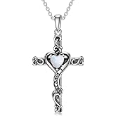 TOUPOP Valentines Day Gifts for Her Birthstone Cross Necklace for Women 925 Sterling Silver Heart Cross Pendant I Love You Jewelry Anniversary Birthday Gifts for Wife Girlfriend Mom