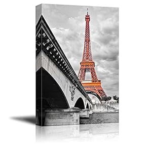 Pop of Color The Eiffel Tower in Paris - Red Color Stands Out Against Black and White Background - Canvas Art Home Art - 12x18 inches