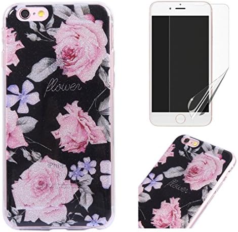 For iphone 7 Plus/iphone 8 Plus Case with Screen Protector,OYIME Glitter Slim Fit Clear Silicone Soft TPU Anti-Scratch Drop Proof Resistant Rubber Protective Back Cover (Rose)