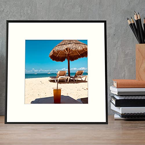 Frametory, 12x12 Aluminum Frame, 8x8 Photo with Ivory Mat for Wall
