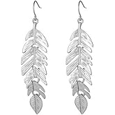 ONLYJUMP Feather Earrings for Women Boho Artistic Vintage Leaf Metal Dangle Drop Earrings Lightweight Leaf Earrings with Detailed Texture Drop Dangle Earring Jewelry Gifts