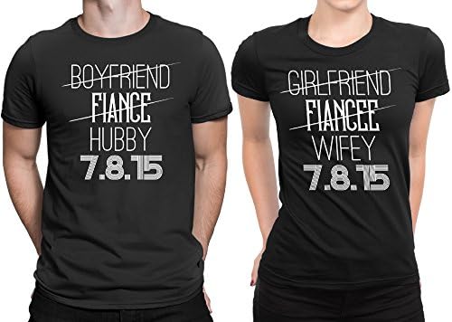 Hubby Wifey Newly Married Couple Matching T-shirt Honeymoon valentines Day Men Large / Women Small | Black - Black