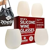 Silicone Wine Glasses Set of 4 - Largest at 20 oz - Clear Silicone, Unbreakable, 100% Food Grade, BPA FREE - Convenient Carry Pouch Included - For BBQ, Parties, Camping, Pool, Beach, Concerts, Games