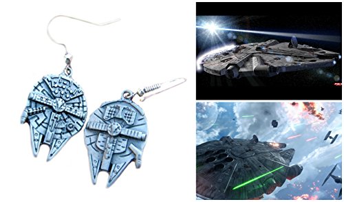 Star Wars Silvertone Millennium Falcon Dangle Earrings (with Gift Box)