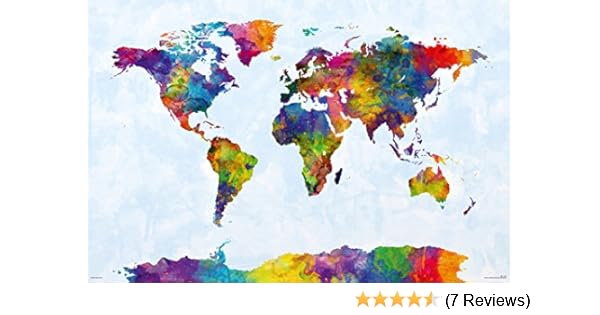watercolor map of the world Amazon Com Map Of The World Watercolor Art Poster Print World watercolor map of the world