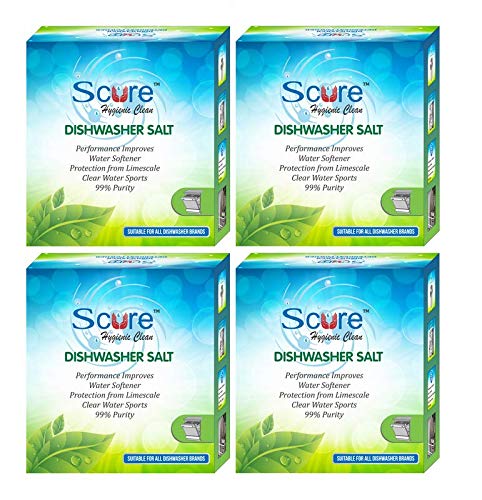 Scure Dishwasher Detergent Salt Granulate, 100% Pure Natural White For Water Softening Set of Four 900 GM Each