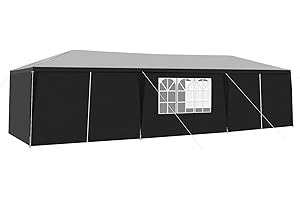 YTPPWN 10'x30'Party Canopy Tent, Outdoor Tent with 8 Removable Sidewalls, Waterproof Shelters Gazebo for BBQ, Birtheday Party, Wedding, Events, Backyard, Garden and Patio (10'X30'+8 Sides Black)