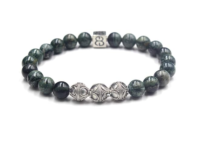 Jade and Sterling Silver Beads Bracelet, Men's Jade