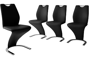 HIPIHOM Mermaid Dining Chairs Set of 4, Modern Kitchen Dining Room Chairs Armless Upholstered Side Chairs with PU Leather Cushion Seat and Sturdy Metal Legs (4-Black)