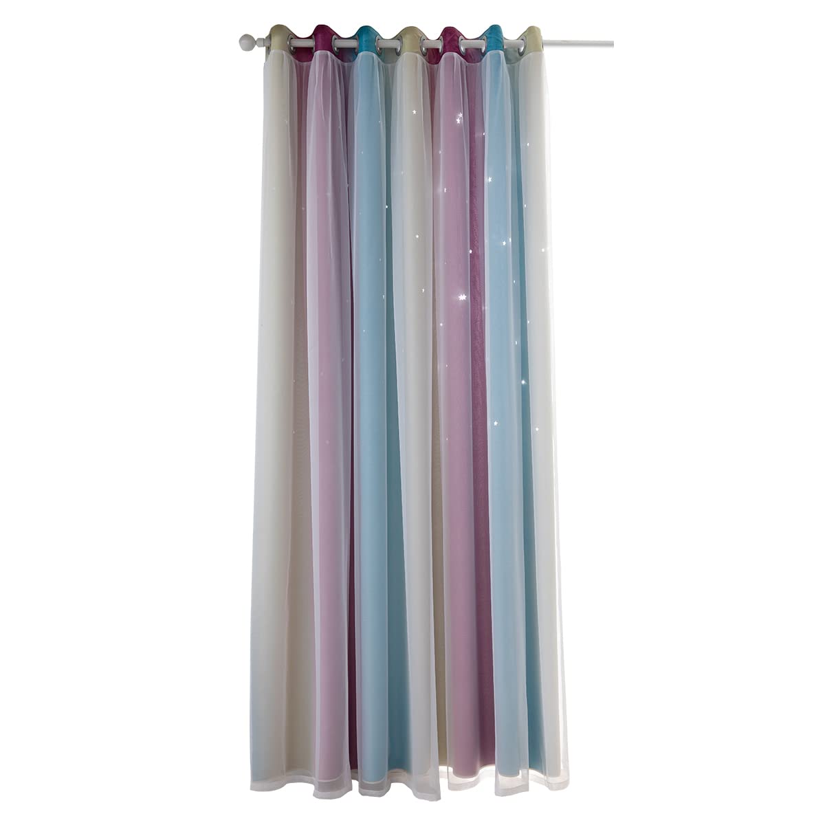 ele ELEOPTION Stars Blackout Curtains, Cut Out Stars Drapery with Eyelet, for Kids Girls Bedroom Living Room Colorful Double Layer Star Window Curtains, 1 Panel (Purple, 53" W x 84" L (134x210cm))