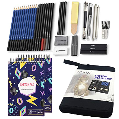 Drawing Set 42-Piece Sketch Pencil Kit Art Supplies, Beginner Drawing Pencils Set, Including 2 Drawing Pad (7x10", 160 GSM, 40sheets Each), Graphite, Kneaded Eraser, Charcoal Sticks, for Teens Adults