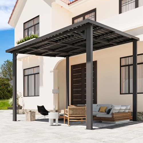 AECOJOY 10x8 Hardtop Wall-Mounted Pergola Gazebo, Heavy Duty Galvanized Steel Roof image 8