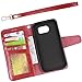 Arae Case Compatible for Samsung Galaxy S6 - [Wrist Strap] Flip Folio [Kickstand Feature] PU Leather Wallet case with ID&Credit Card Pockets (red)