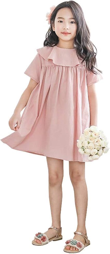 Amazon Jktown ワンピース 女の子 子供 ジュニア 半袖 クルーネック 無地 ショート丈 膝上丈 オールインワン フリル Aライン カジュアル シンプル 1 160cm 夏 ワンピース チュニック 通販