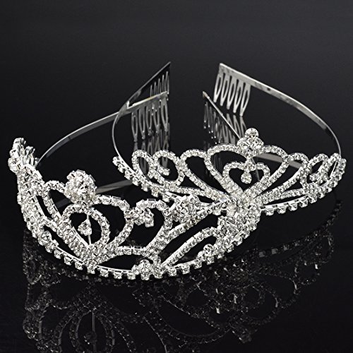 SUMERSHA 2 Pack Wedding Tiara Rhinestones Crystal Bridal Crown with Comb Heart-Shape Princess Crown Headband For Party - Thumbnail 4