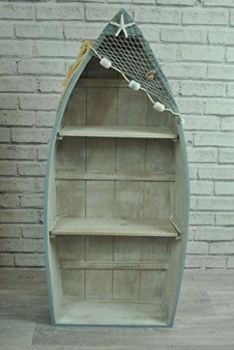 Four Seasons Liverpool Shelves Wooden Freestanding Boat Shelves - White Blue with Shell and Net Detail