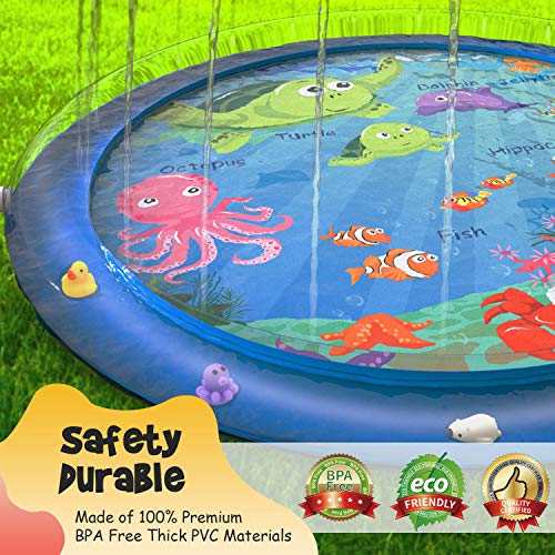 Vmini Sprinkler for Kids, Splash Pad, and Wading Pool for Learning - Children's Sprinkler Pool, 68'' Inflatable Water Toys Outdoor Swimming Pool for Babies and Toddlers