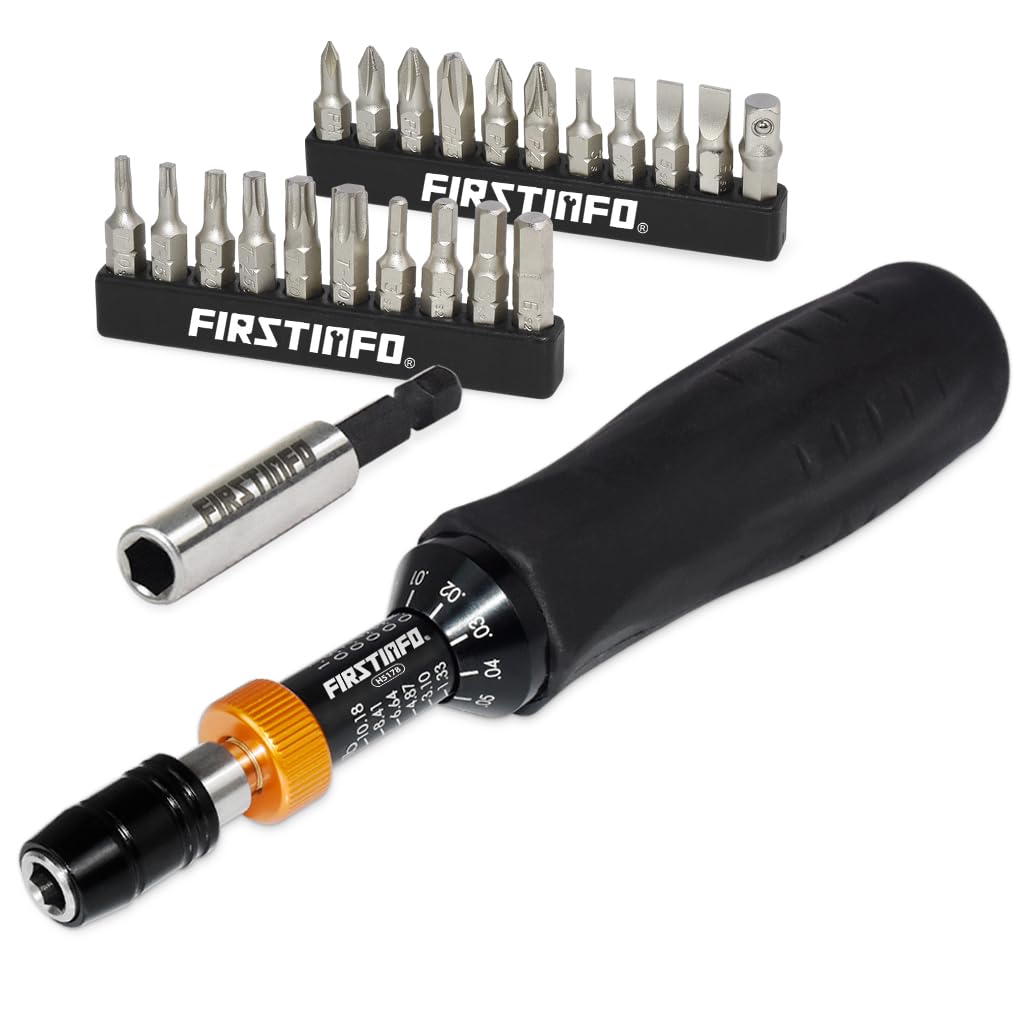 FIRSTINFO H5178Y1 | 1/4" | 0.1-1.2 Nm, 1.33-10.18 in-lbs | Adjustable Torque Screwdriver | with Quick Release Bit Holder & Screwdriver Bits Set