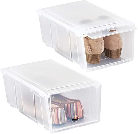 mDesign Juego de 2 cajas para zapatos pequeñas de plástico ...
