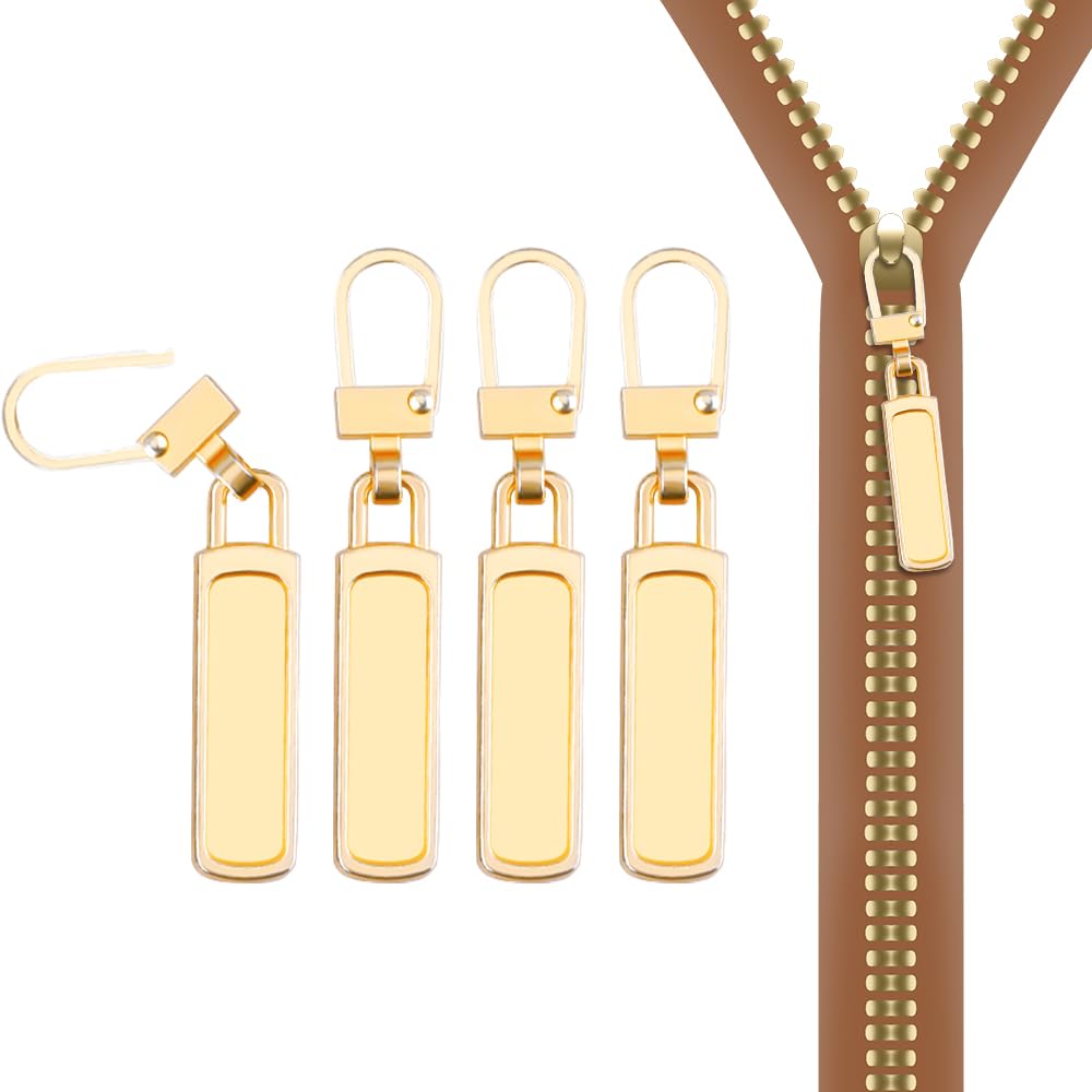 ファスナー 引き手 交換用 ファスナー 修理 部品 ジッパー 修理キット 合金 ジッパーパーツ チャックヘッド ジッパーファスナー修理 チャック ファスナー取っ手 洋服 衣類 修復 実用的 DIY 手芸 手作り 4個入 (ゴールド) の商品画像