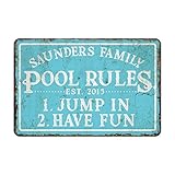 Pattern Pop Personalized Vintage Distressed Look Pool Rules Metal Room Sign