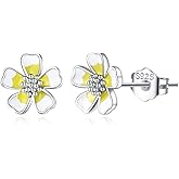 Reffeer Solid 925 Sterling Silver Plumeria Flower Stud Earrings for Women Teens Flower Stud Earrings Spring