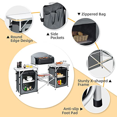 Giantex Camping Kitchen Station, Folding Grill Table with 26'' Tabletop