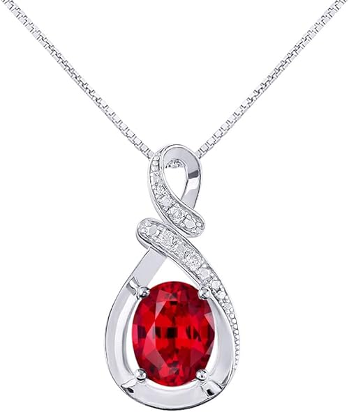RYLOS Necklaces For Women 14K White Gold - Diamond & Red Rylos