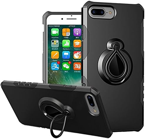 iPhone 8 Plus Case, iPhone 7 Plus Case, JTCTC Adjustable 360 Rotation Ring Holder Armor Case with Kickstand and Magnetic Metal Patch Scratch And Drop Protection for iPhone 8 Plus/7 Plus (Black)