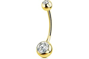 OUFER Belly Button Ring Surgical Steel, Silver Gold 14G Internally Threaded Belly Rings, CZ Balls Belly Button Piercing, Bell