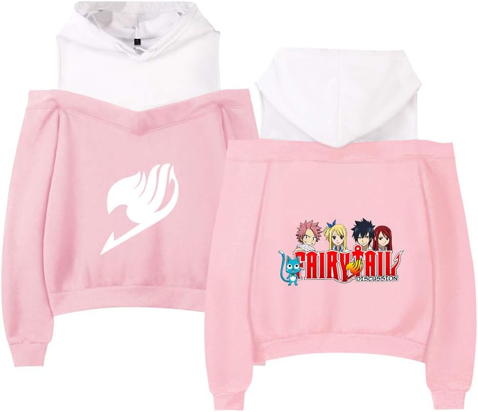 Fairy Tail Women's Leisure Pullover Long Sleeve Sweatshirts Vogue Top Off Shoulder Hooded Sweater