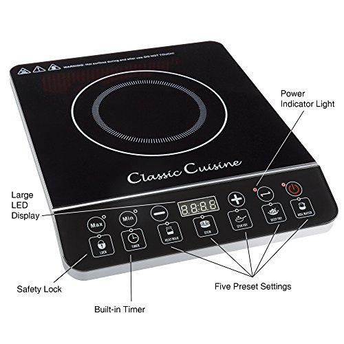 MultiFunction 1800W Portable Induction Cooker Cooktop Burner Black