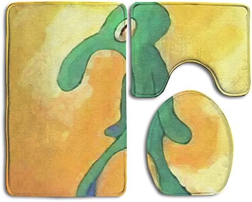 Old Bold And Brash Squidward Art Bathroom Non-Slip Bath Mat Rug Set, 3 Piece Bath Set Pedestal Rug + Lid Toilet Cover + Bath Mat Decoration 3 Sets, Perfect For Bath, Tub, And Shower