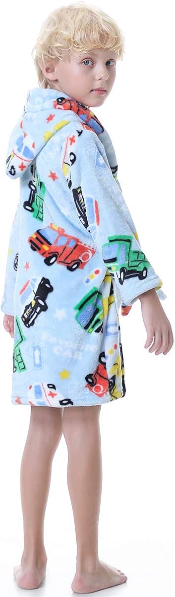 Betusline Boys Soft Fleece Hooded Bathrobe Robe, 12 Months - 12 Years: Clothing