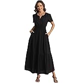 Rainday Womens Casual Maxi Dresses Fashion Holiday Short Sleeved Elastic Waist Beach Boho Dress with Pockets