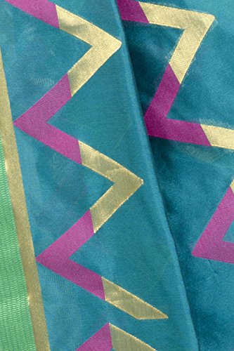 Chandrakala Green Banarasi Cotton Silk Saree - Image 4