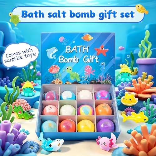 Bath Bombs for Kids with Surprise Toy - Pack of 12 Sea Bath Balls, Natural and Organic, Birthday, Children's Day and Children's Gift