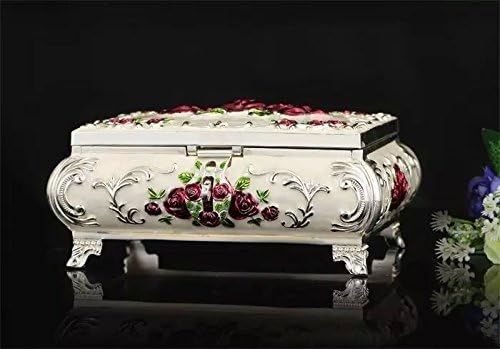 Christmas decoration antique-style metal Epoxy craft container slivery white red flower